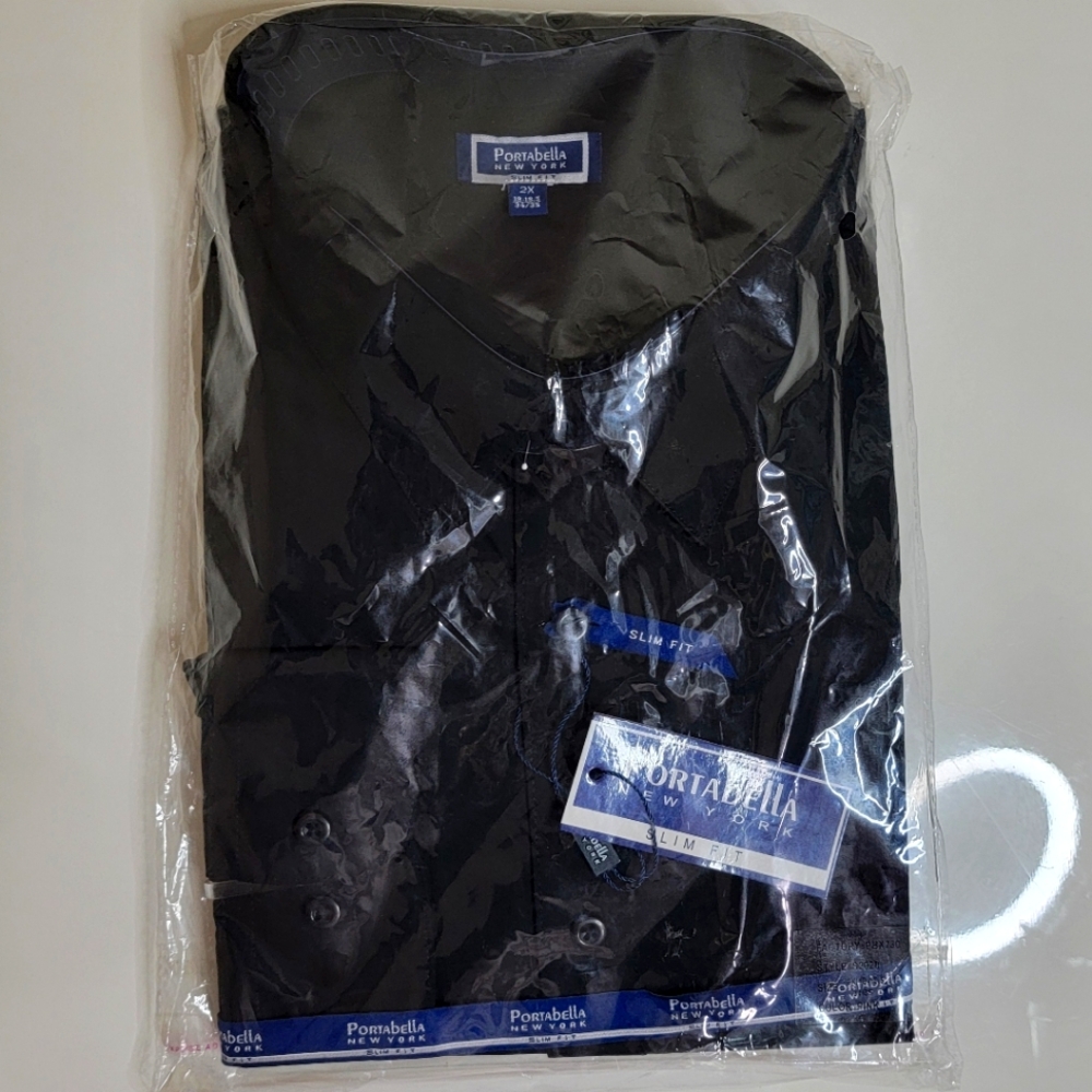 PORTABELLA SLIM FIT BLACK BUTTON SHIRT